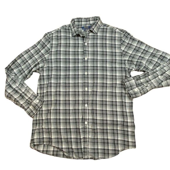 Polo Ralph Lauren Shirt Mens Size XL Gray Plaid Collared Button Down Slim Fit - Picture 2 of 9